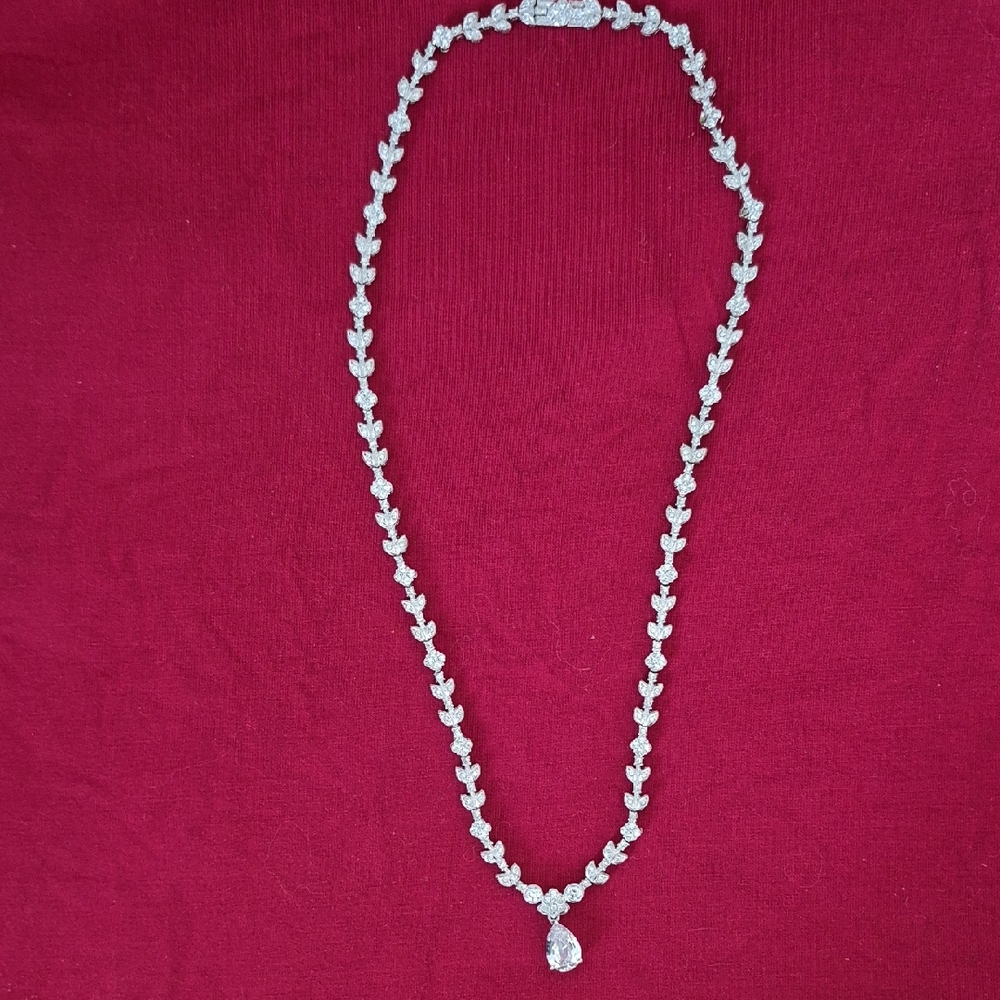 Eliot Danori rhodium plated necklace with CZ teardrop pendant